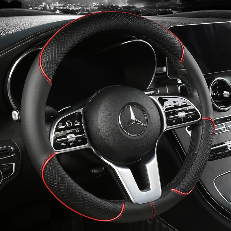 All Seasons Leather Diamond Steering Wheel Cover Universal Fit for 14 .5-15 Inch Durable Leather Cover Anti-Slip Veins Design Beauty World Shop