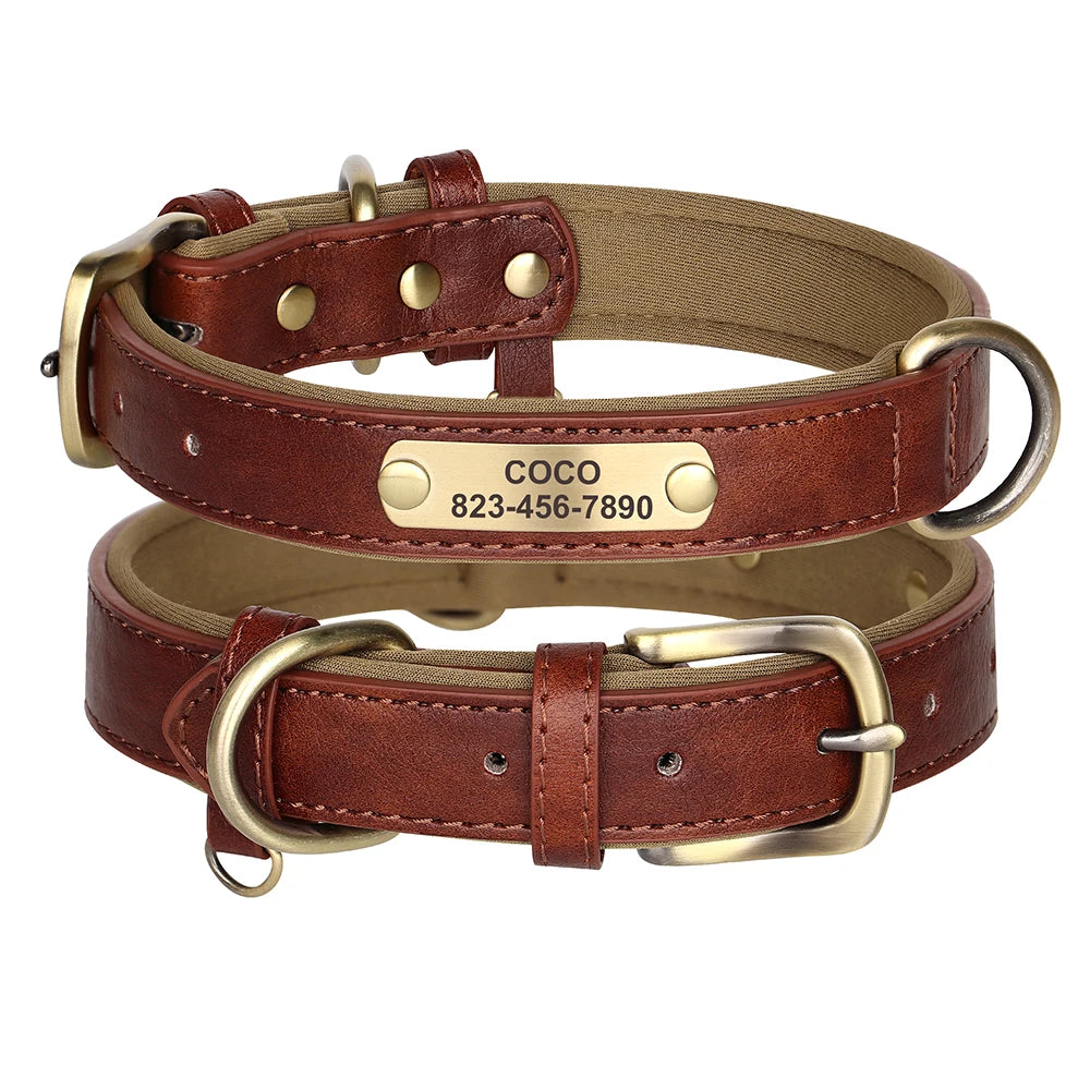Custom ID Name Dog Collar PU Leather Dogs Collars Adjustable Pet Necklace Padded for Small Medium Large Dogs Pug Free Engraving