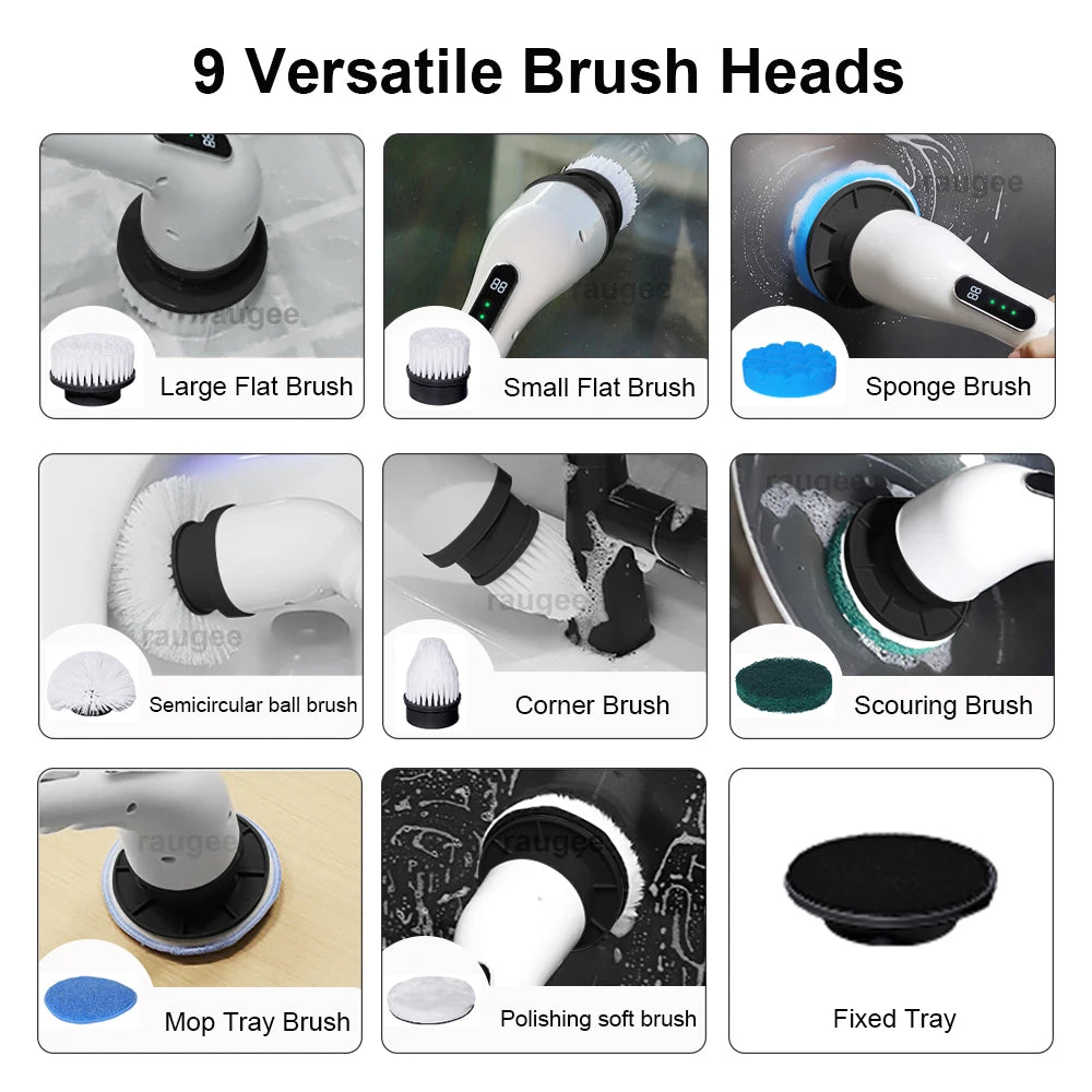 Electric Bathroom Cleaning Brush 9-in-1 Wireless Household Rotation Cleaning Brush for Bathroom Kitchen Toilet Cleaning Scrubber