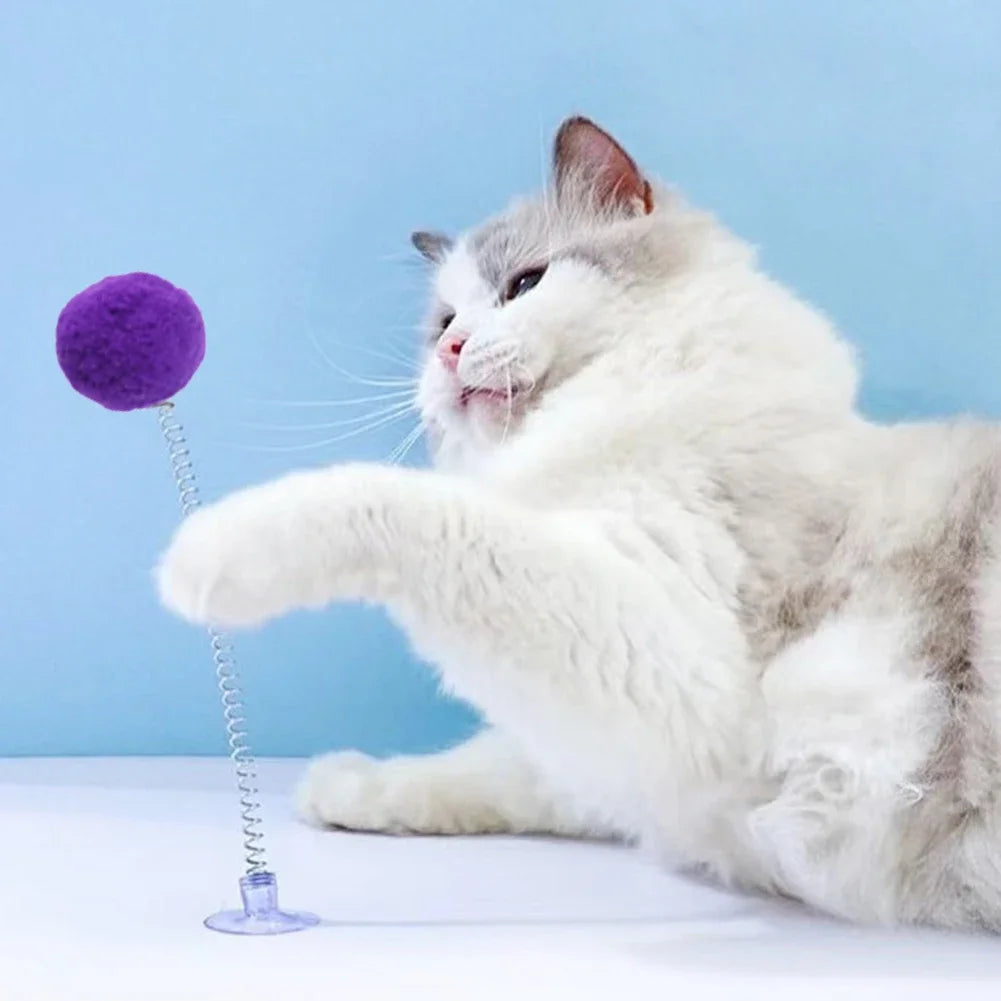 1pc Fur Ball Spring Cat Toy Suction Cup Multicolored Teaser Wand Pet Interactive Toys Cat Scratcher Toys Supplies Random Color Beauty World Shop