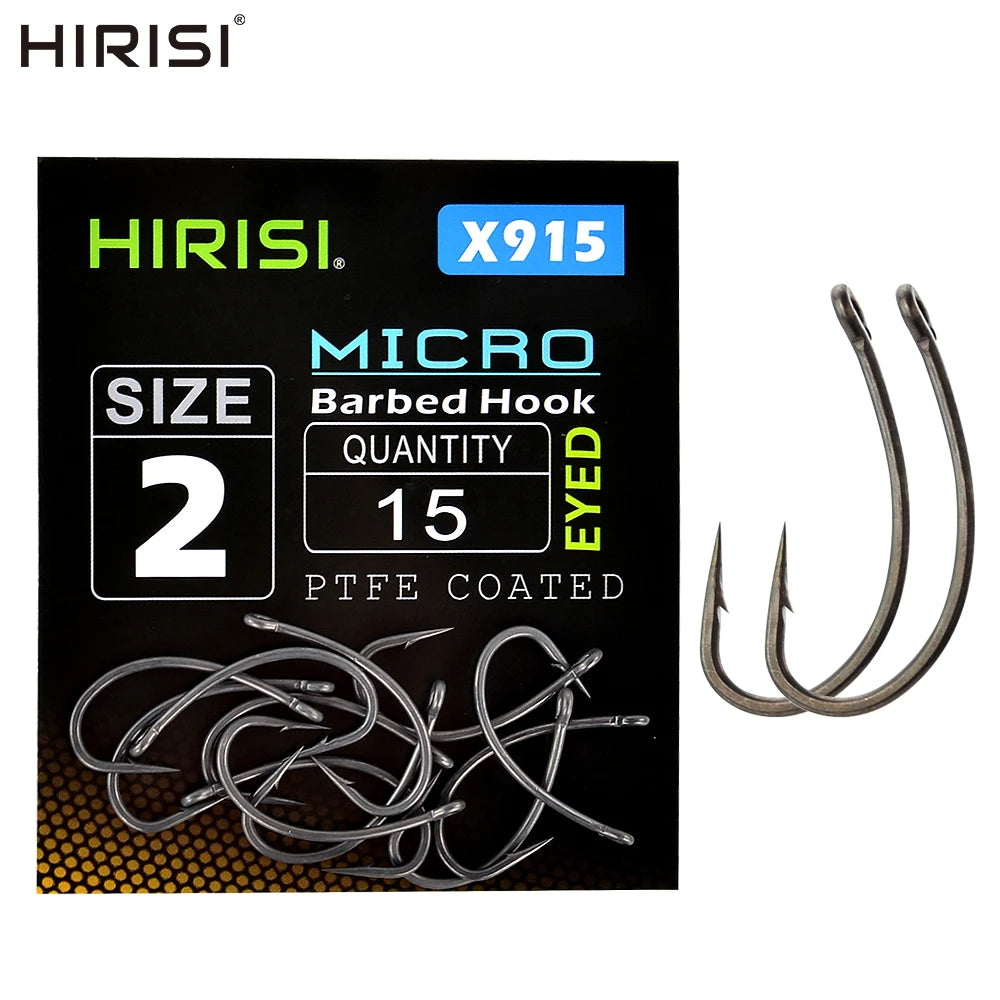 Hirisi 15x Carp Fishing Hooks With Eye Micro Barb High Carbon Steel Fish Hooks PTFE Coated Fishing Accessories X915 Beauty World Shop
