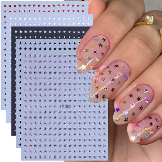 5pcs Black White Little Star Nail Stickers Silver Purple Shiny Glitters Starlight Pentagram DIY Nail Decals Manicure Decoration Beauty World Shop