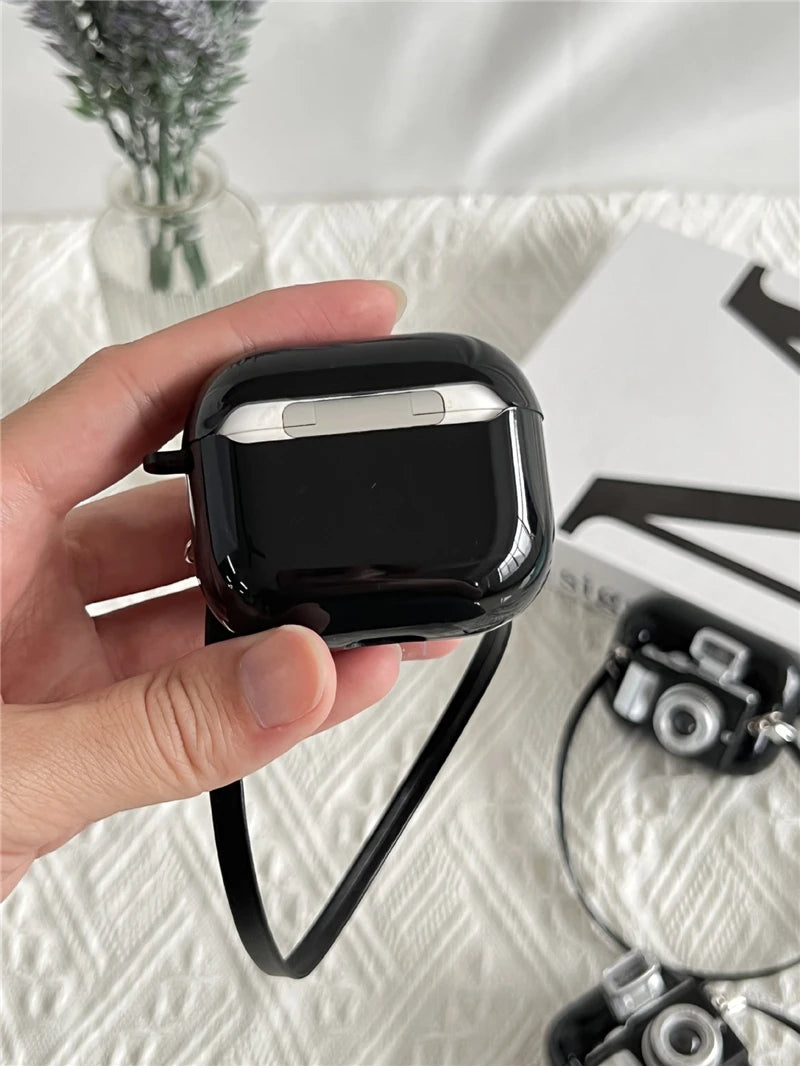 Camera Earphone Case with Strap for Apple Airpods 3 2 1 Pro 3 Pro2 Soft Silicone Headphone Cover for Air Pods 4 2024 Generation