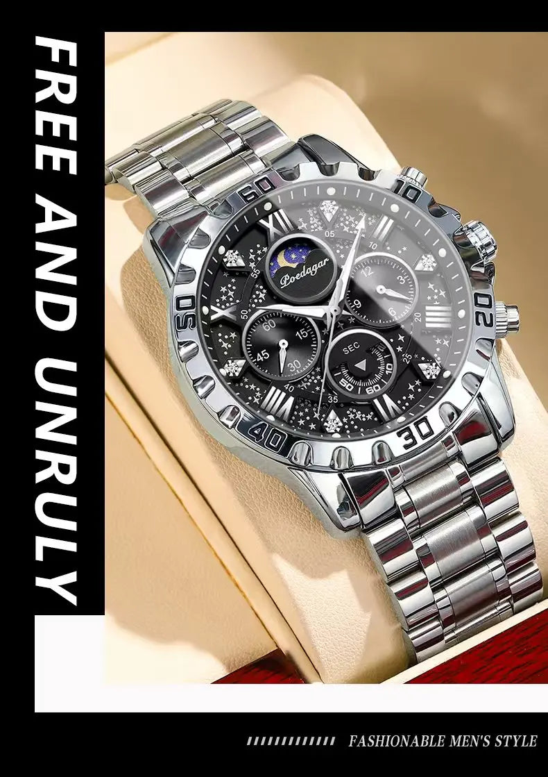 POEDAGAR Luxury Man Watch Waterproof Luminous Stainless Steel Quartz Men's Wristwatch Chronograph Military Watches For Men Reloj Beauty World Shop