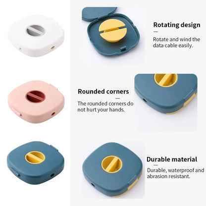 Portable Round USB Cable Winder Small Cable Organizer Rotating Data Cable Organizer Mobile Phone Mobile Charging Cable Winder Beauty Trend Shop