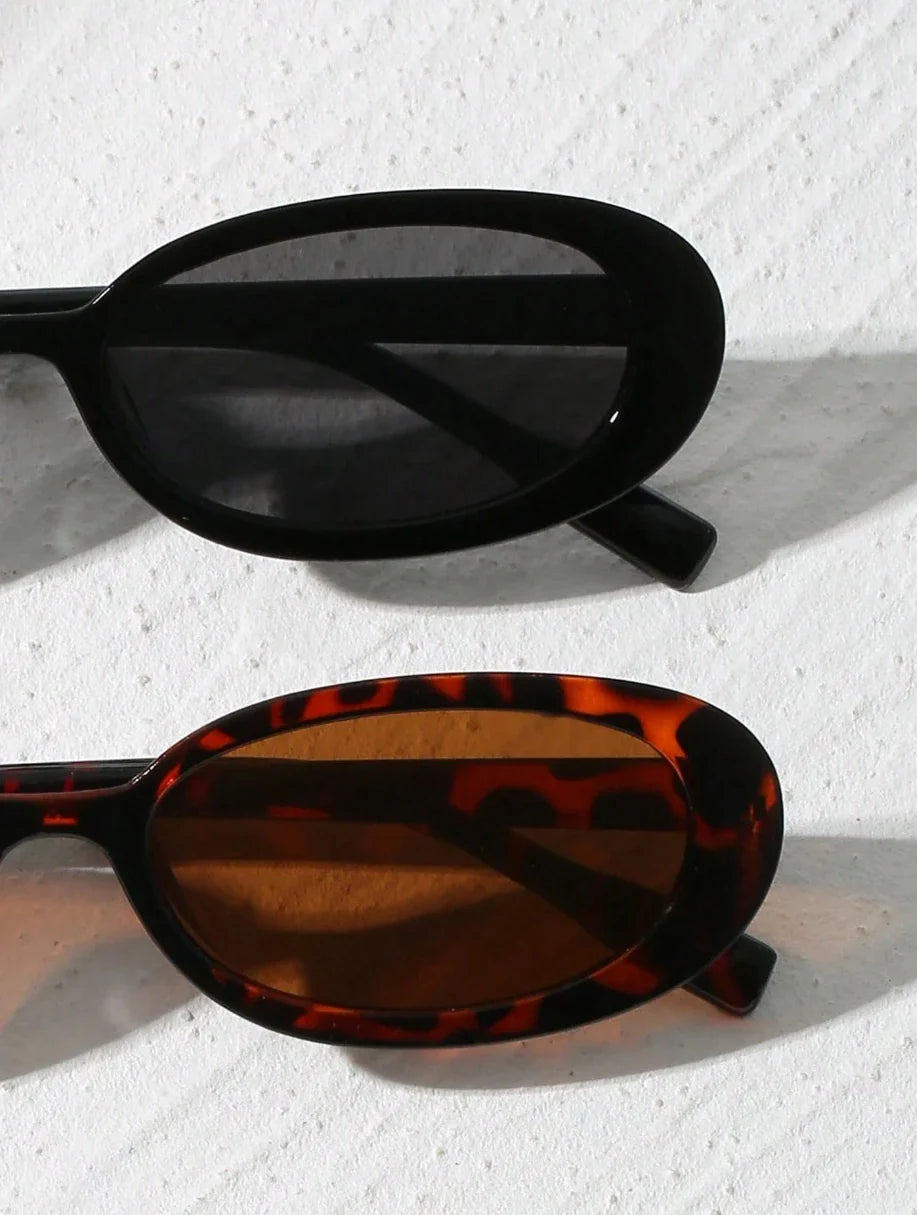 2pcs Vintage Small Frame Oval Shaped Plastic Sunglasses Outdoor Travel Beach Holiday UV Protection Fashionable Shade Travel Beauty Trend Shop
