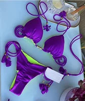 2024 Women's Bikini Swimsuit Women's Split Solid Color Lace-up Sexy Swimsuit 2-piece Set Beauty World Shop