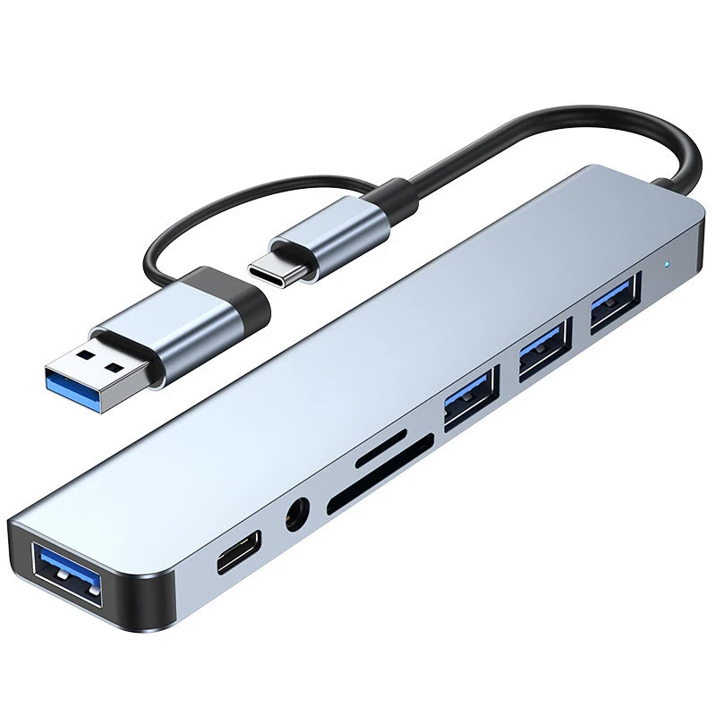 8 in 2 USB +Type C HUB Docking Station with 3.5mm Audio Jack Adapter Micro SD Card Reader Laptop Tablet Phone Disk Converter Beauty World Shop