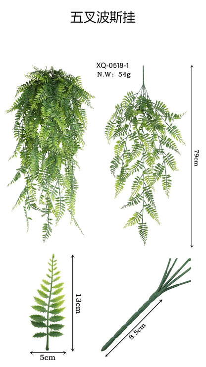 90cm Persian fern Leaves Vines Home Room Decor Hanging Artificial Plant Plastic Leaf Grass Wedding Party Wall Balcony Decoration Beauty World Shop