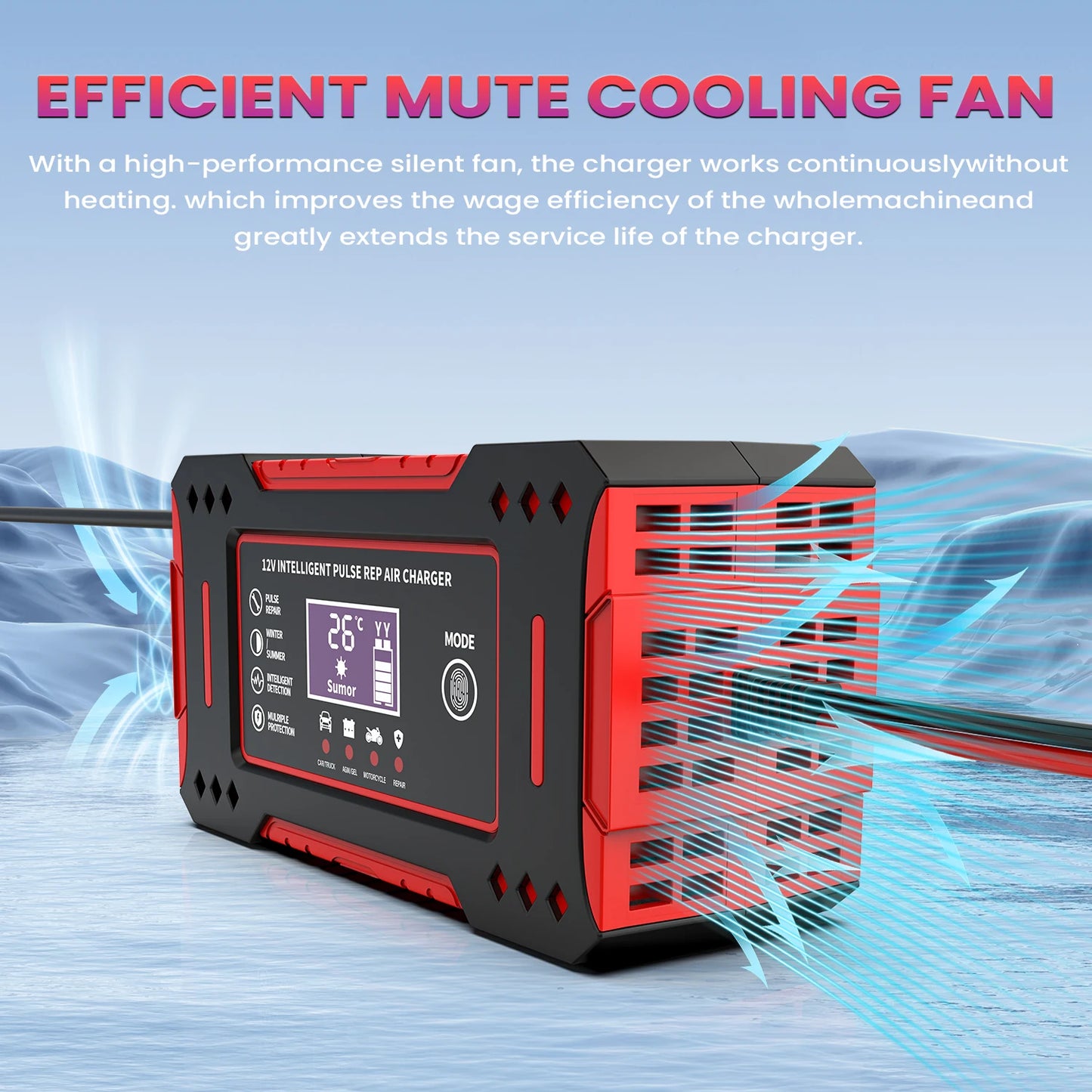 6A 12V Intelligent Car Battery Charger Car and Motorcycle Battery Charging Unit Lead-Acid Battery Repair LCD Display Beauty World Shop