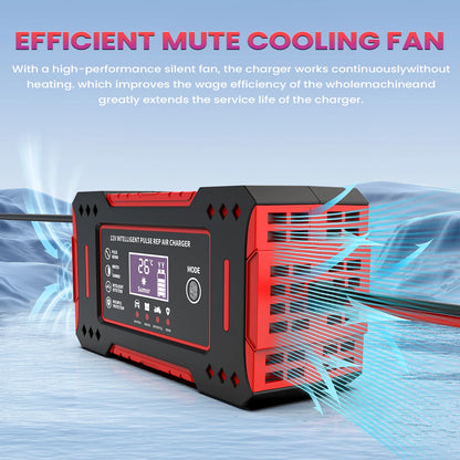 6A 12V Intelligent Car Battery Charger Car and Motorcycle Battery Charging Unit Lead-Acid Battery Repair LCD Display Beauty World Shop