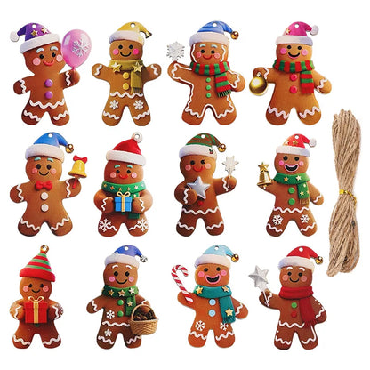 12/24pcs Christmas Gingerbread Man Ornaments Xmas Tree Wooden Hanging Pendants 2026 New Year Party Home Decoration Kids DIY GIft Beauty World Shop