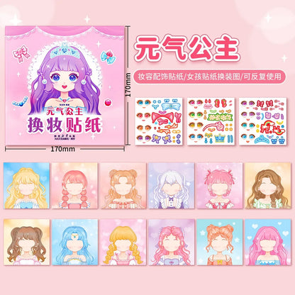 Stickers Book Handicrafts Creative Kids Stickers 15 Pages Toy Puzzle Reusable for Girls Cartoon Princess Make A Face Stickers Beauty World Shop
