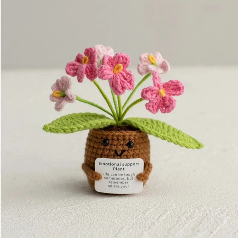 Crochet potted tabletop Words of encouragement forget-me-not crochet Pink convolia heart-warming ornament Gift Beauty World Shop