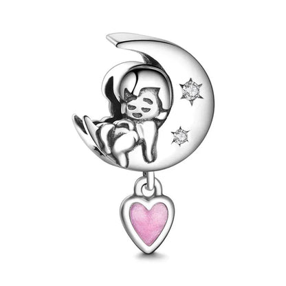 2025 Hot selling 925 Silver Pink Bird Moon Pendant Suitable for European Bracelets DIY Accessories Women's Charm Jewelry Gifts Beauty World Shop