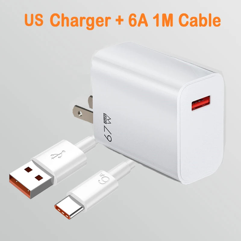 GaN USB Fast Charger Quick Charge 3.0 for Xiaomi 14 13 12 11 10 Ultra Redmi Note 12T 13 Pro Turbo 6A USB Type C Charging Cable Beauty World Shop