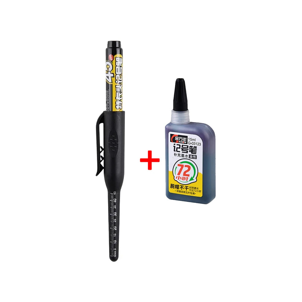 45mm Waterproof Deep Hole Marker Pens Long Nib Head Carpenter Pen Black/Blue/Red Ink for Multi-Purpose Woodworking Hand Tools Beauty World Shop