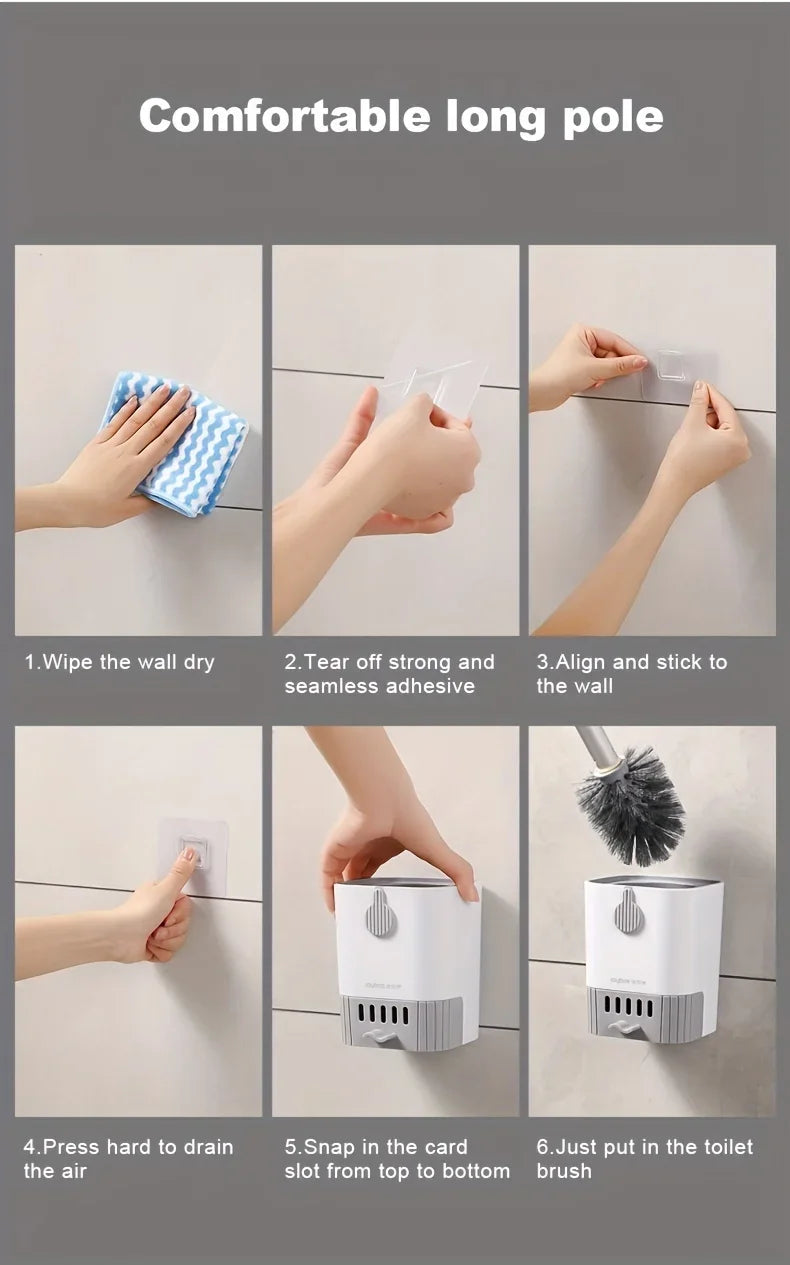Toilet Brush Set With Holder, Wall Mounted Long Handle Toilet Brush Flexible Toilet Brush Bathroom Brush Cleaning Tools Beauty World Shop