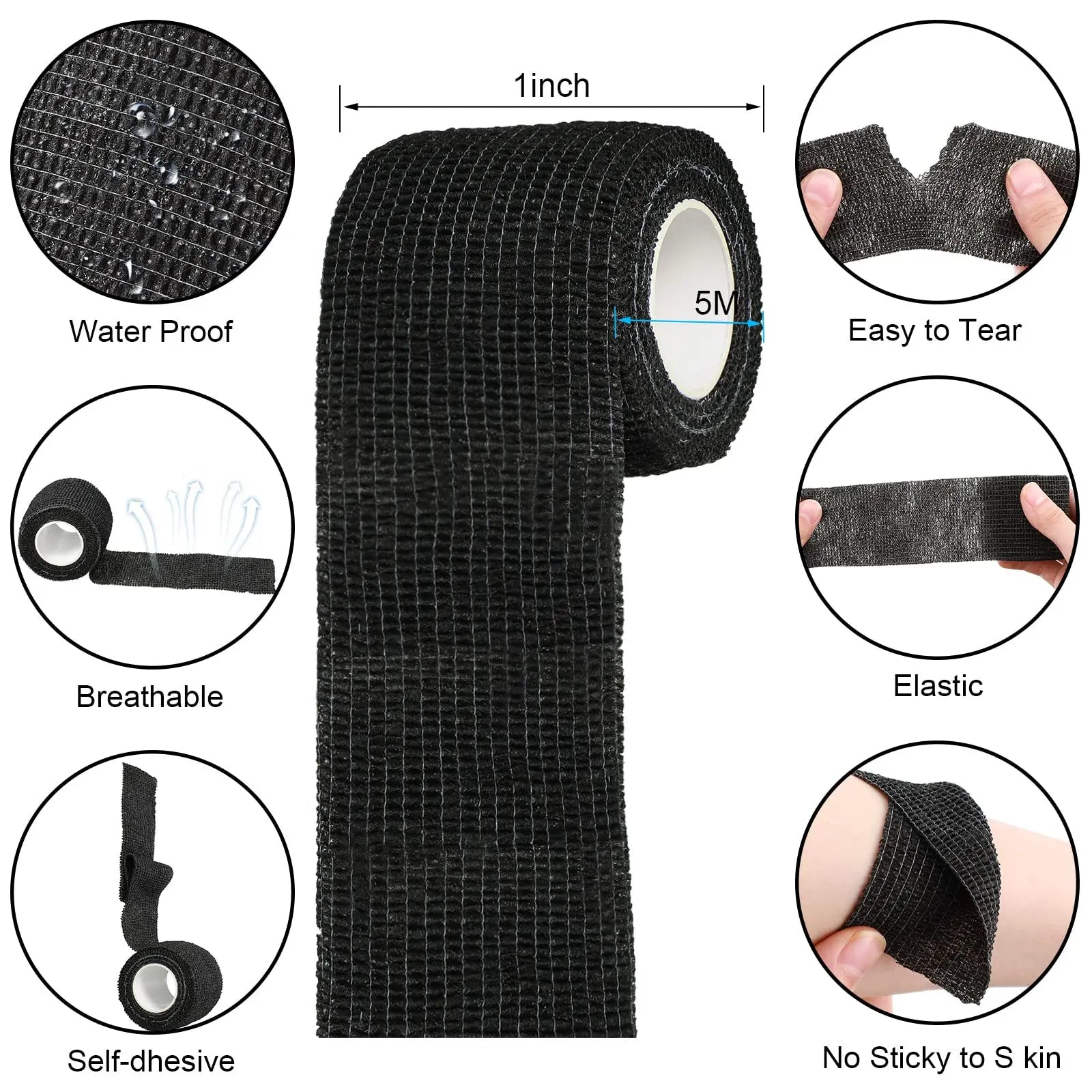 Wholesale Black Tape Tattoo Handle Bandage Anti-slip Athletic Nonwoven Waterproof Disposable Self-adhesive Elastic Bandage Beauty Trend Shop