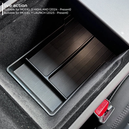 For Tesla Model Y Juniper 2025 Launch Center Console Eyeglasses Storage Box Armrest Box Upper&Lower Silicone Pad Beauty World Shop