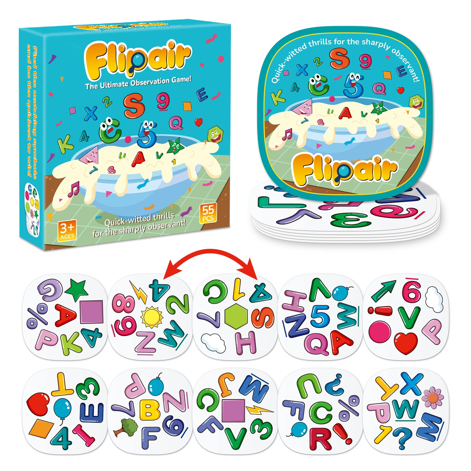 Flipair Number & Shape Matching Card Game, Fun Visual Perception Game for Family, School, Parties & Travel Beauty World Shop