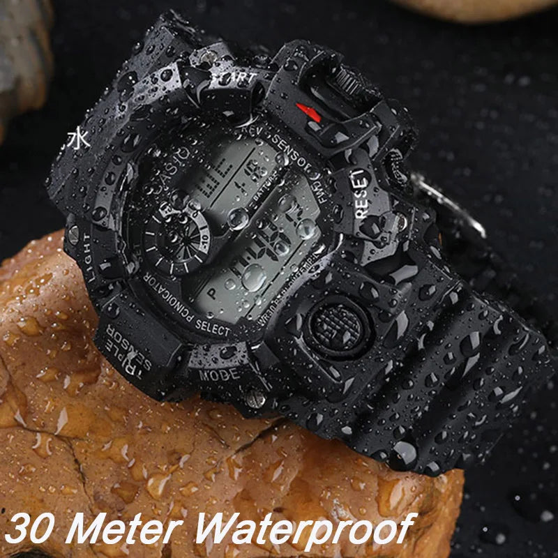 Fashion Men's Watch Sports Electronic Wristwatch Large dial Multifunctional Waterproof Luminous Alarm Kids Male's Military Watch Beauty World Shop