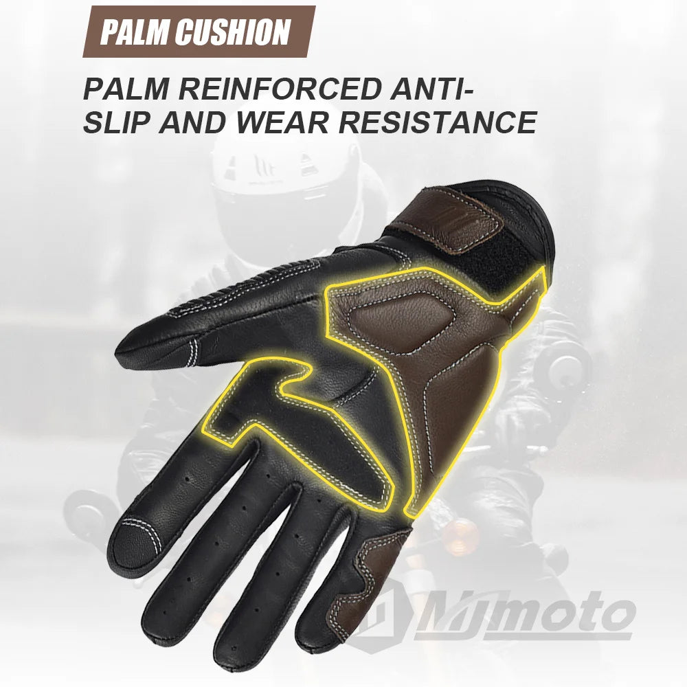With CE Approved Summer Retro Perforated Leather Motorcycle Gloves Men Women Full Finger Motocross Dirt Biker Glove Guantes Moto Beauty World Shop
