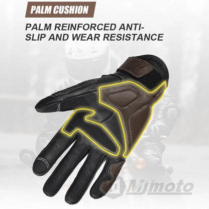 With CE Approved Summer Retro Perforated Leather Motorcycle Gloves Men Women Full Finger Motocross Dirt Biker Glove Guantes Moto Beauty World Shop
