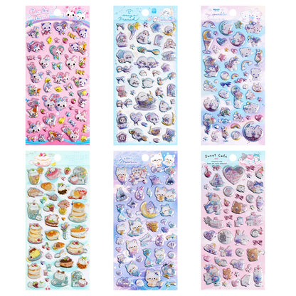 3 pcs/6 pcs Sweet Candy Pets Cat Coffee Cakes Flash Puffy 3D Stickers Scrapbooking Diy Diary Stationery Stickers School Supplies Beauty World Shop