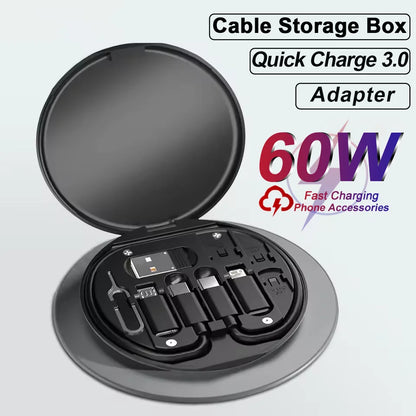 PD 60W Multifunctional USB Type C Data Cable Set Fast Charging For iPhone Xiaomi Samsung Charger Adapter Pin Storage Travel Box Beauty World Shop