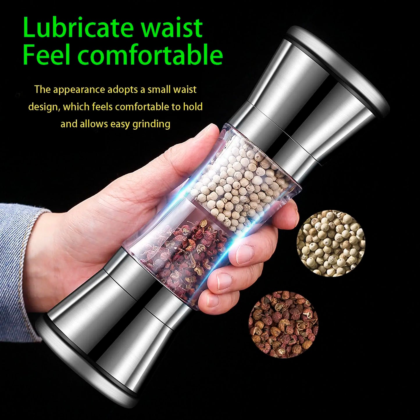 2-in-1 Adjustable Pepper Salt Grinder - Rustproof Stainless Steel Manual Mill with Double Heads & Coarseness Control Beauty Trend Shop