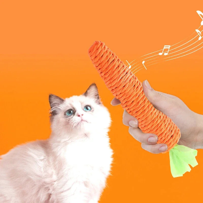 Cat Toy Carrot Sound Pet Products Bite Resistant Paper Rope Scratcher Clean Teeth Interactive Play Cat Carrot Chew Toy for Cat Beauty World Shop