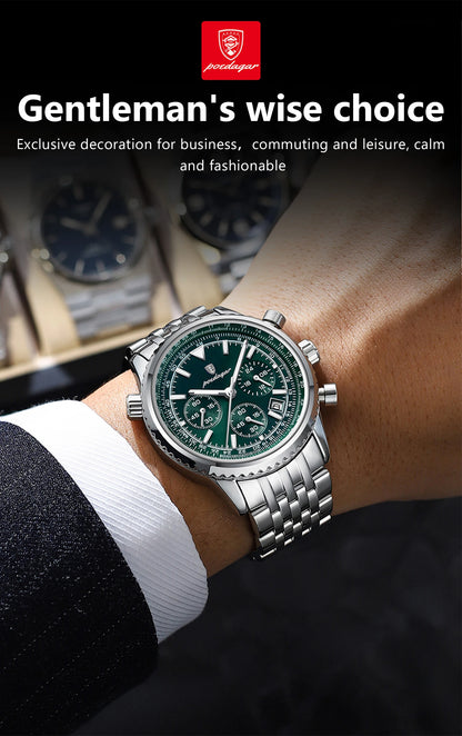 POEDAGAR Luxury Watches For Men Date Chronograph Stainless Steel Man Watch Waterproof Luminous Sport Military Men's Quartz Watch Beauty World Shop
