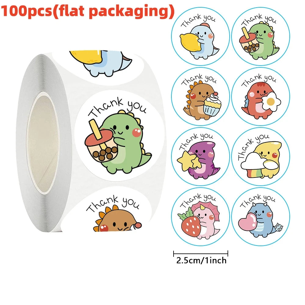 50/100/500pcs 1 Inch Thank You Stickers Cartoon Dinosaur Labels for Packaging Baking Labels Gifts Seal Decor Children's Stickers Beauty World Shop