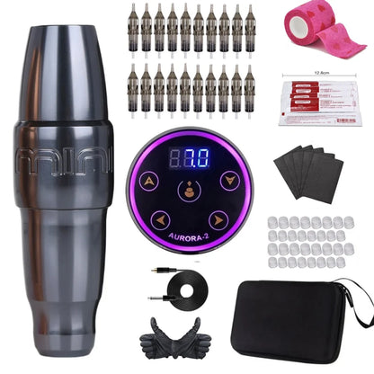 FK Mini PMU Coreless Motor Tattoo Machine Kit  with LCD AURORA 2 Power Supplies 20Pcs RL RM  PMU Cartridge Needles Beauty Trend Shop