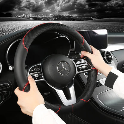 All Seasons Leather Diamond Steering Wheel Cover Universal Fit for 14 .5-15 Inch Durable Leather Cover Anti-Slip Veins Design Beauty World Shop