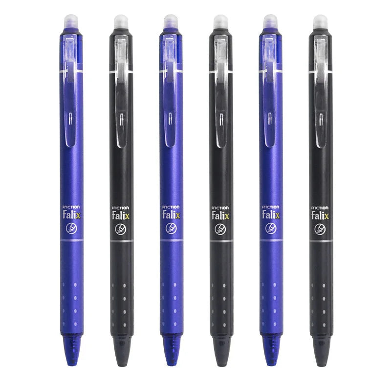 12pcs Press Type Erasable Gel Pens 0.5mm Black/Blue Ink Bullet Washable Handle Magic Refills Rod Super Capacity Ink Writing Beauty World Shop