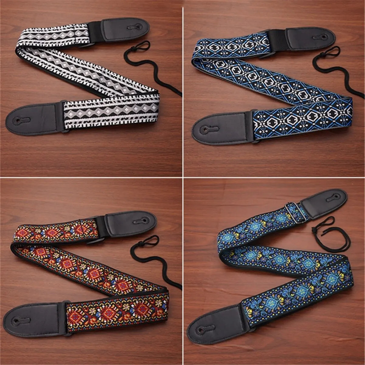 Embroidered Print Guitar Strap Vintage Ethnic Style Adjustable Strap for Folk Electric Guitar Bass Ukulele Guitar Accessories Beauty World Shop