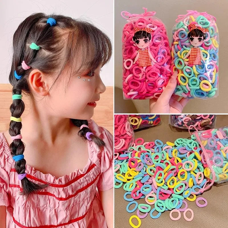 200PCS Women Girls Colorful Nylon Elastic Hair Bands Ponytail Hold Small Hair Tie Rubber Bands Scrunchie Hair Accessories Beauty World Shop