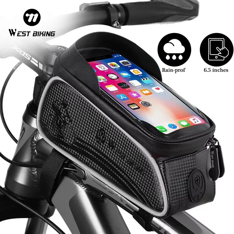 WEST BIKING Bicycle Bag Cycling Top Front Tube Frame Bag Waterproof 6.5 Inches Phone Case Storage Touch Screen MTB Road Bike Bag Beauty World Shop