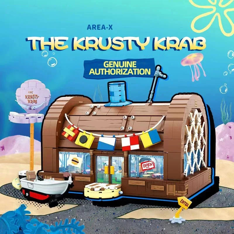 Spongebob Cartoon Krusty Krab Restaurant Building Blocks Creative Canteen Scenes Model Bricks Desktop Ornaments Toy For Kid Gift Beauty World Shop