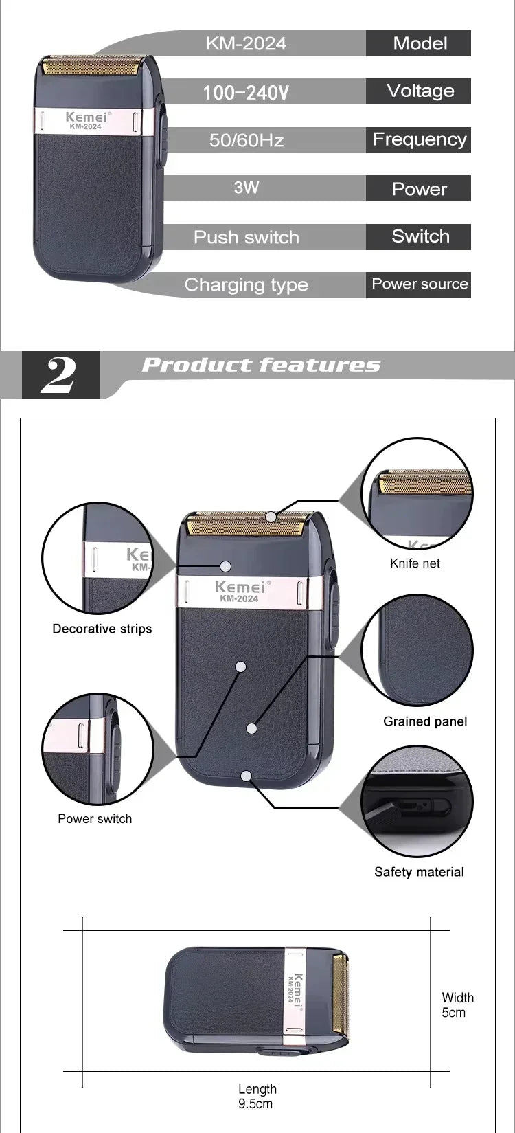 Kemei KM-2628 KM-678 KM-2024 USB Rechargeable Hair Clipper Professional Cordless Men Hair Trimmer Men's Hair Cutting Machine Beauty Trend Shop