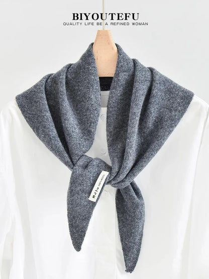100% Australian Wool Knitted Triangle Scarf Shawl Women's Autumn  Winter Warm Neck Protection Scarf Decorative  Small Scarf Beauty World Shop