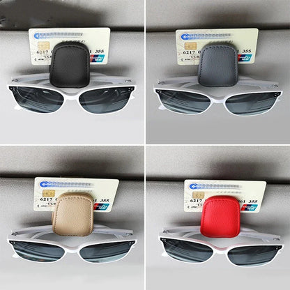 Car Sunglasses Holder Sun Visor Sunglasses Clip Cowhide Glasses Case Mount Auto Styling Ticket Card Clip Interior Accessories Beauty World Shop