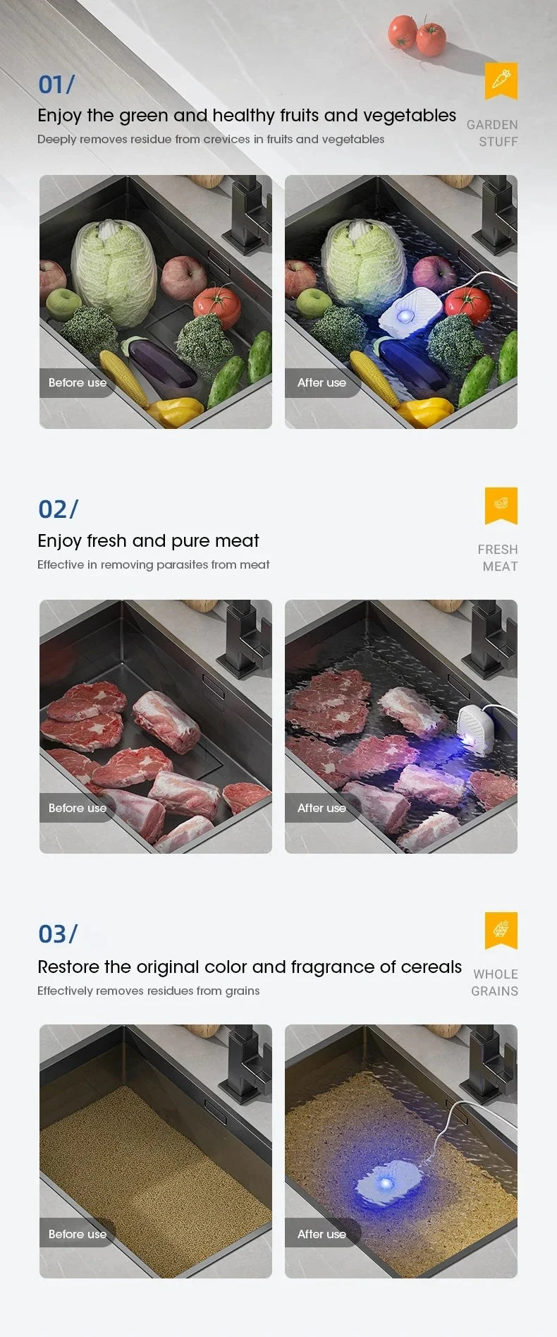 Portable Ultrasonic Vegetable and Fruit Cleaner IPX7 Waterproof Multifunctional Food Washer for Home Kitchen Use Beauty World Shop