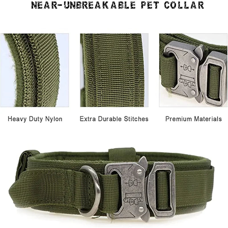 Durable Tactical Dog Collar and Leash Adjustable Military Pet Collar Leash Medium Large Dog German Shepherd Training Accessories