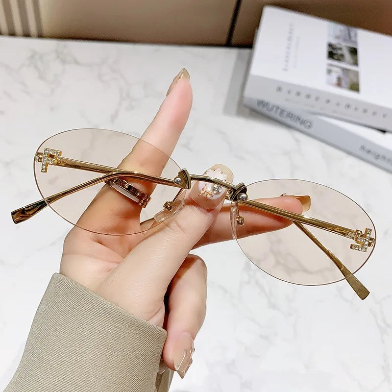 Elegant Diamond Oval Sunglasses Male Letter "F" Rimless Sunglasses  car sunglasses 90902 Beauty World Shop