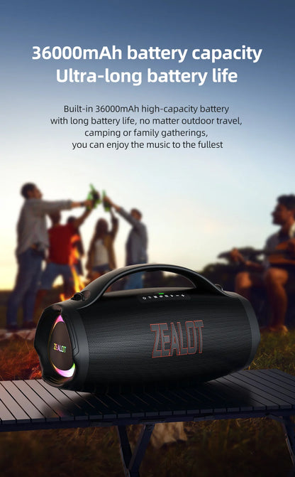 ZEALOT S98 160W Portable Bluetooth Speaker High Volume Waterproof 36000mAh Wireless TWS Subwoofer Suporrt USB/TF/AUX RGB light