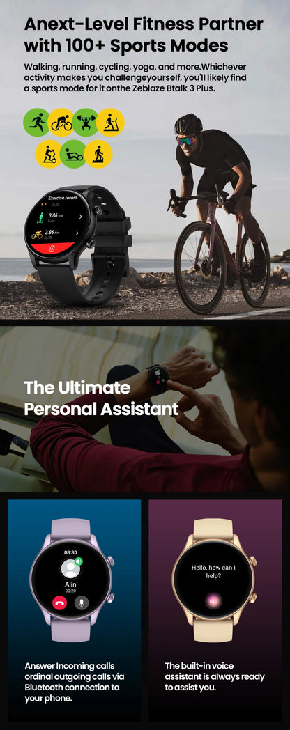 New Zeblaze Btalk 3 Plus Voice Calling Smart Watch 1.39'' Large HD Color Display Fitness Tracking Smartwatch for Men and Ladies Beauty World Shop
