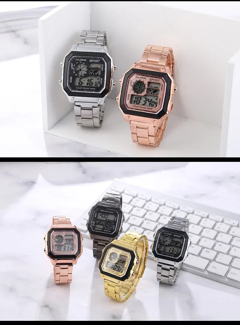 MAYZHISU Classic Men's Digital Watches Luxury Stainless Steel Strap Sport Watches Men Military Clock LED Sport Wristwatch Beauty World Shop